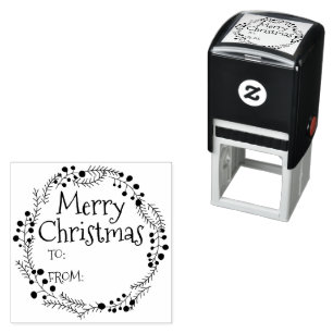 Merry Christmas to from rustic wreath frame cute Self-inking Stamp