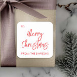 Merry Christmas To From Script Modern Minimalistic Square Sticker<br><div class="desc">This design may be personalised in the area provided by changing the photo and/or text. Or it can be customised by clicking Personalise this Template and then choosing the click to customise further option and delete or change the colour of the background, add text, change the text colour or style,...</div>