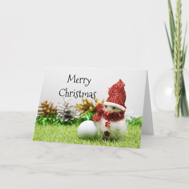 Merry Christmas to golfer with snowman & golf ball Holiday Card (Front)
