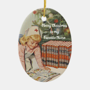Merry Christmas to my Favourite Nurse - Retro Ceramic Tree Decoration