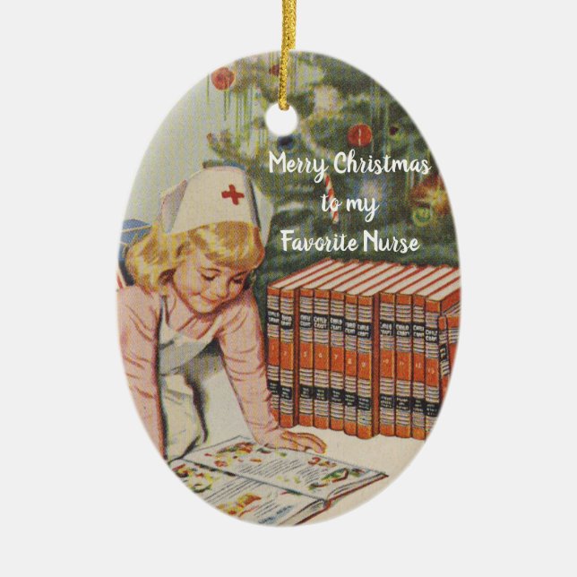 Merry Christmas to my Favourite Nurse - Retro Ceramic Tree Decoration (Front)