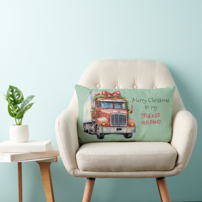 Merry Christmas to my TRUCKER HUSBAND Lumbar Cushion (Chair)