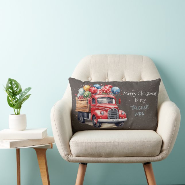 Merry Christmas to my TRUCKER WIFE Lumbar Cushion (Chair)