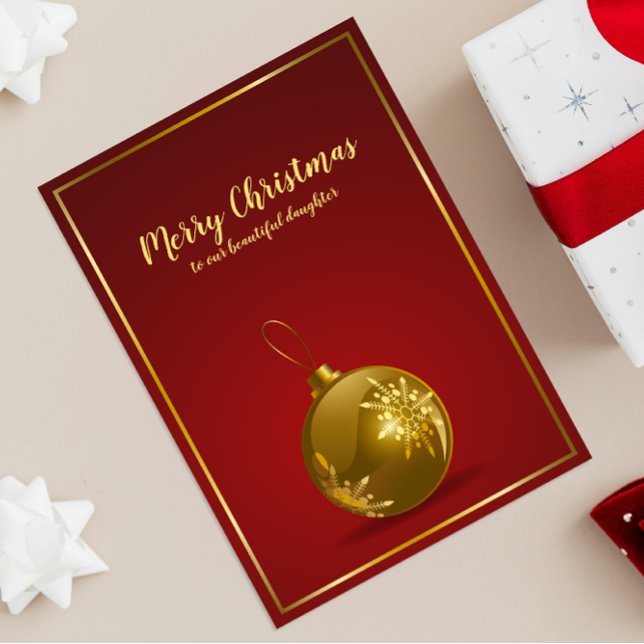 Merry Christmas To Our Daughter Gold Ornament Card (Creator Uploaded)