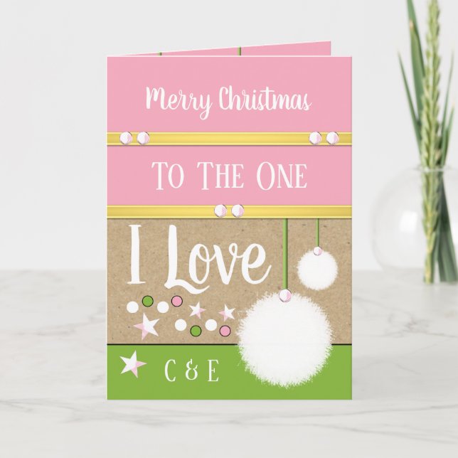 Merry Christmas to the one I love snowballs pink Holiday Card (Front)