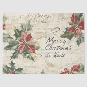Merry Christmas To The World Holly Vintage Tissue Paper