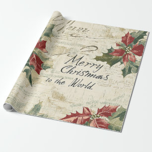 Merry Christmas To The World Holly Vintage Wrapping Paper