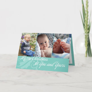Merry Christmas to you and yours blue 3 photos Holiday Card