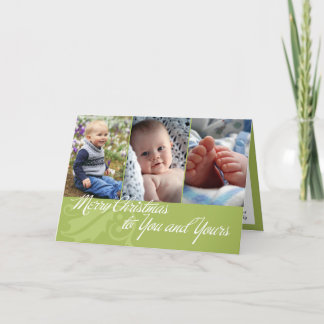 Merry Christmas to you and yours green 3 photos Holiday Card