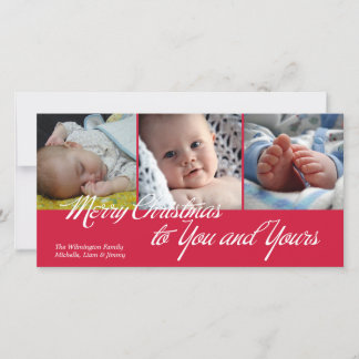 Merry Christmas to you and yours green 3 photos Holiday Card