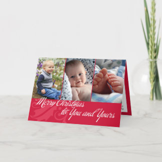 Merry Christmas to you and yours red 3 photos Holiday Card