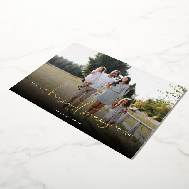 Merry Christmas To You Modern Photo Foil Holiday Card (Rotated)
