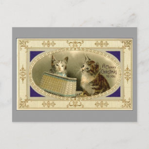 Merry Christmas To You Vintage Cats Postcard Gray