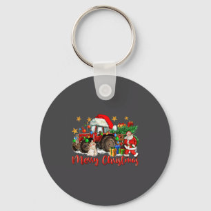 Merry Christmas Tractor With Santa Snowman Key Ring