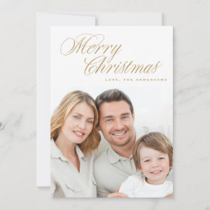 Merry Christmas Traditional Faux Gold Photo Holiday Card