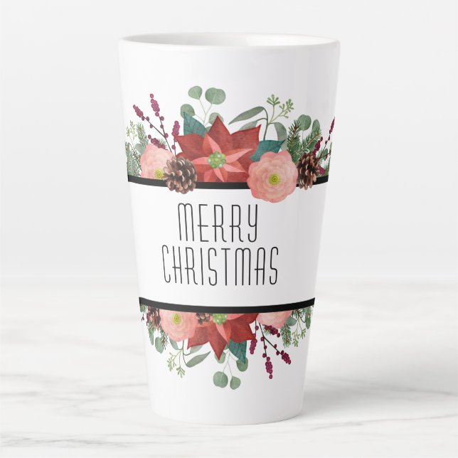 Merry Christmas, Traditional Floral Design Latte Mug (Front)