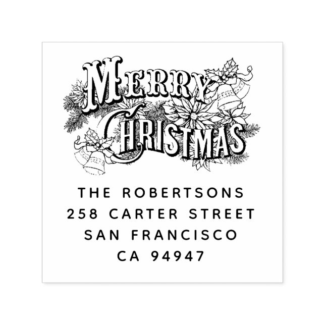 Merry Christmas Traditional Floral Personalised Self-inking Stamp (Design)