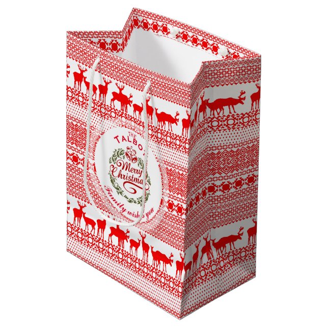 MERRY CHRISTMAS Traditional personalised Gift bag (Front Angled)