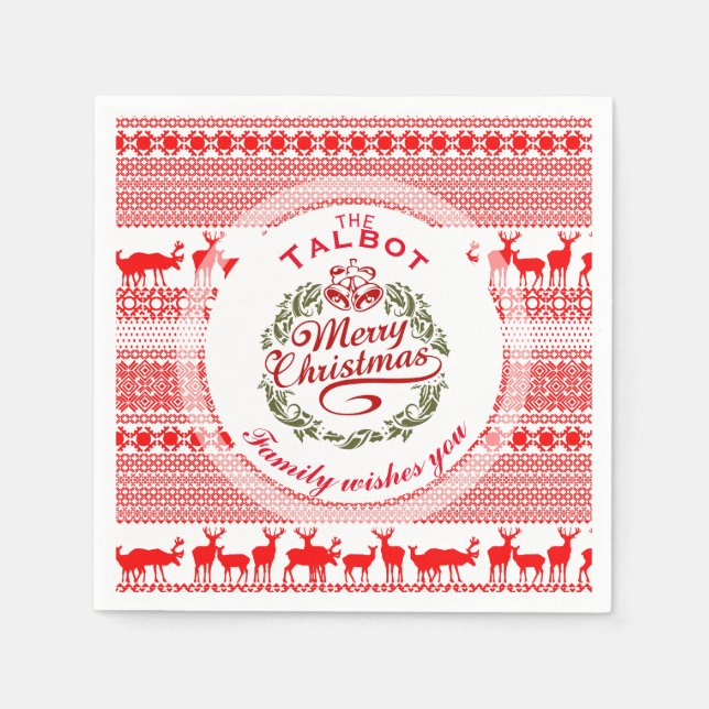 MERRY CHRISTMAS Traditional personalised P Napkin (Front)
