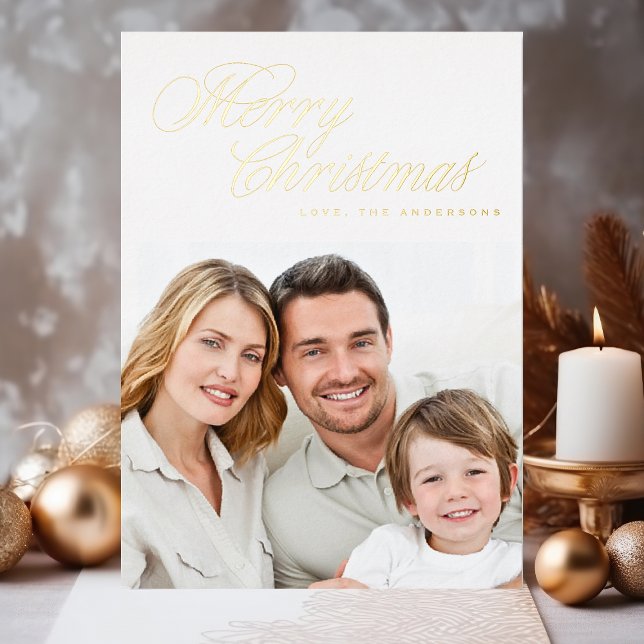 Merry Christmas Traditional REAL Gold Photo Foil Holiday Card (Creator Uploaded)