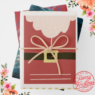 Merry Christmas Traditional Santa and snowman Red Wrapping Paper Sheet