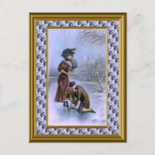 Merry Christmas traditional skating Holiday Postcard