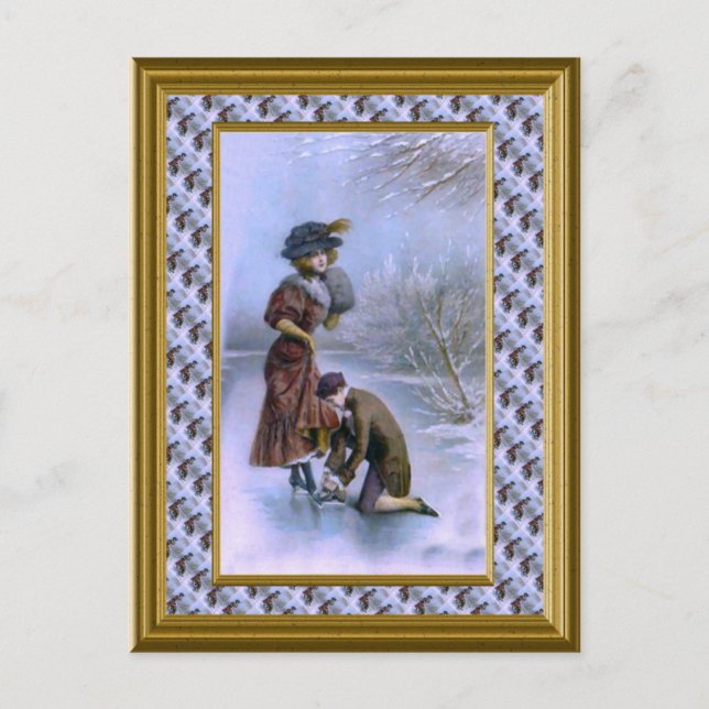 Merry Christmas traditional skating Holiday Postcard (Front)