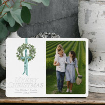 Merry Christmas Traditional Vintage Wreath Ribbon