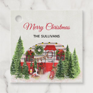 Merry Christmas Trailer Camper Rustic Scene Favour Tags
