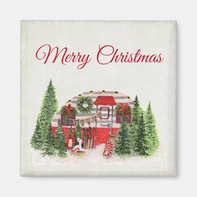 Merry Christmas Trailer Camper Rustic Scene Magnet (Front)