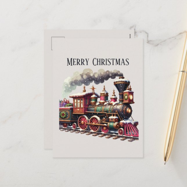 Merry Christmas train add message Holiday Postcard (Front/Back In Situ)