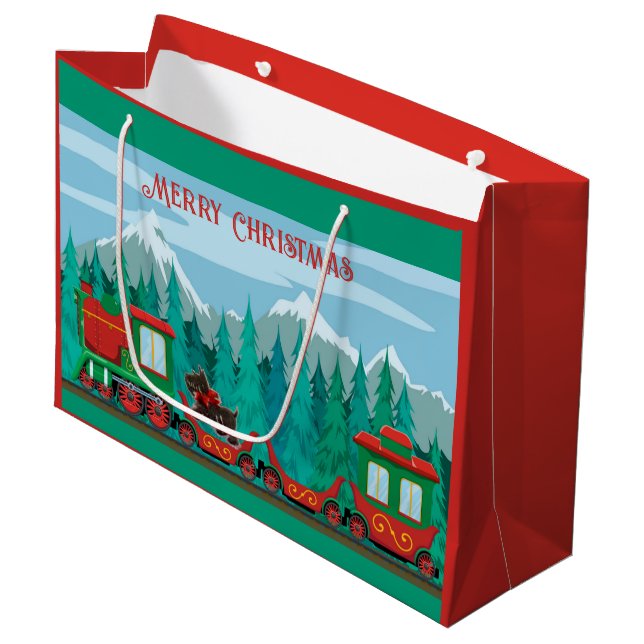 Merry Christmas Train Large Gift Bag (Front Angled)