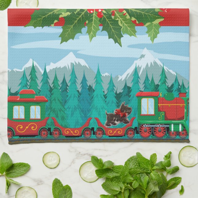 Merry Christmas Train Tea Towel (Folded)