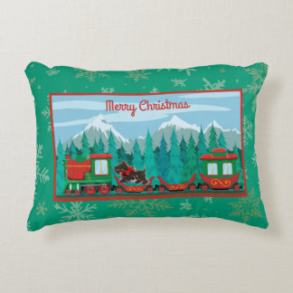 Merry Christmas Train with Dog Decorative Cushion
