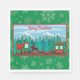 Merry Christmas Train with Dog Napkin