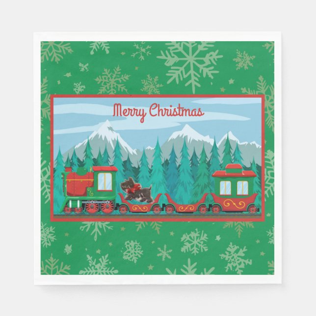 Merry Christmas Train with Dog Napkin (Front)