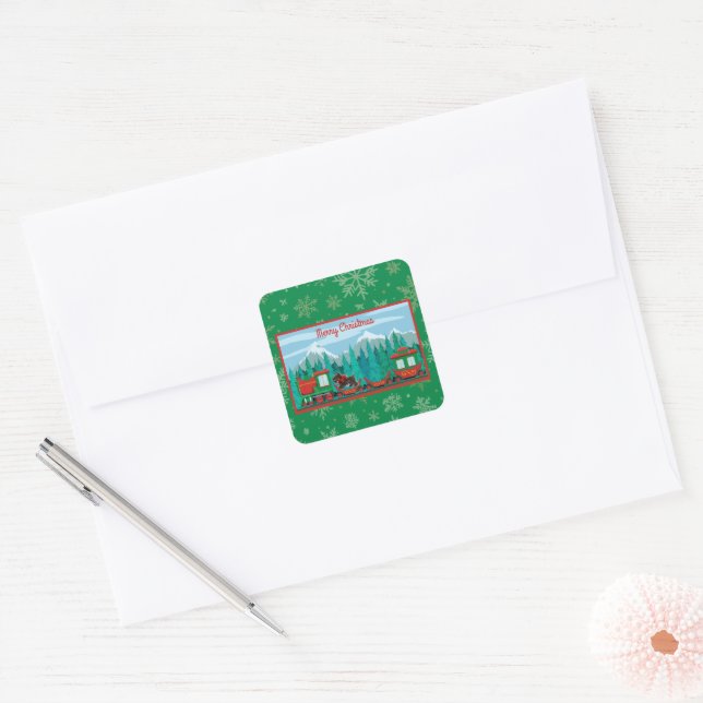 Merry Christmas Train with Dog Square Sticker (Envelope)
