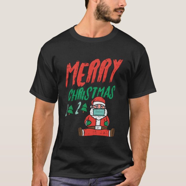 Merry Christmas Tree 2020 Santa In Mask Xmas Quara T-Shirt (Front)