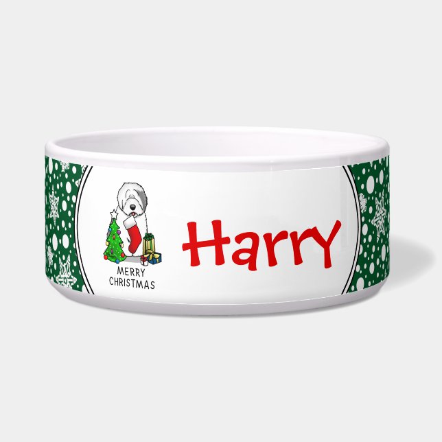 Merry Christmas Tree 2 Old English Sheepdog Grey 1 (Front)