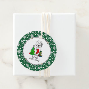 Merry Christmas Tree 2 Old English Sheepdog Grey 1 Favour Tags