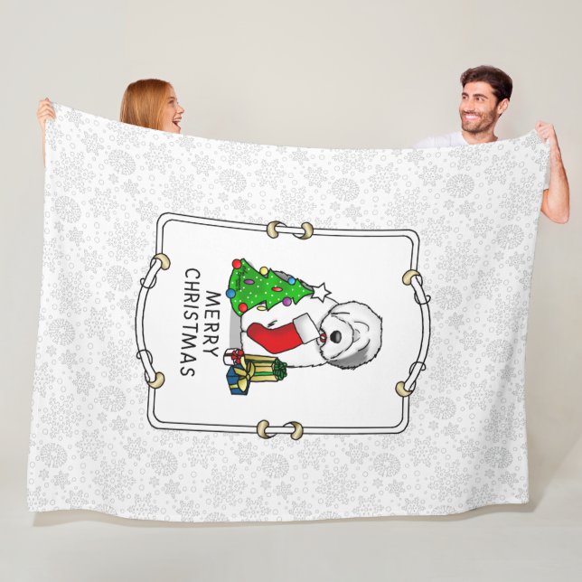 Merry Christmas Tree 2 Old English Sheepdog Grey 1 Fleece Blanket (In Situ)