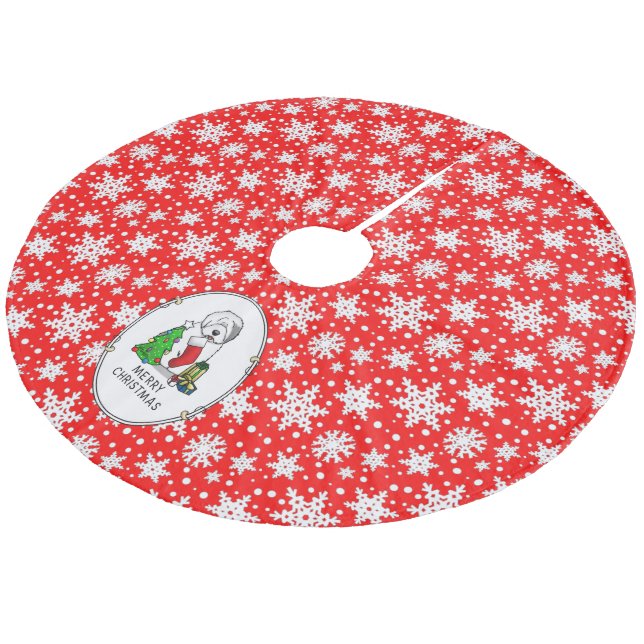 Merry Christmas Tree 2 Old English Sheepdog Grey 1 Fleece Tree Skirt (Angled)