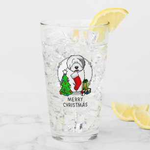 Merry Christmas Tree 2 Old English Sheepdog Grey 1 Glass