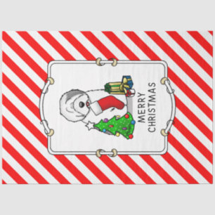 Merry Christmas Tree 2 Old English Sheepdog Grey 1 Tissue Paper