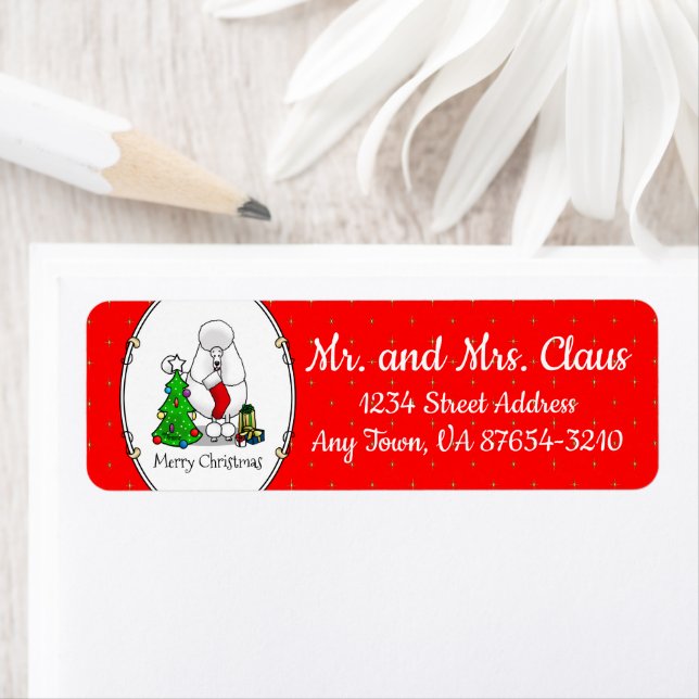 Merry Christmas Tree 2 Poodle (white) Dog Cute (Insitu)