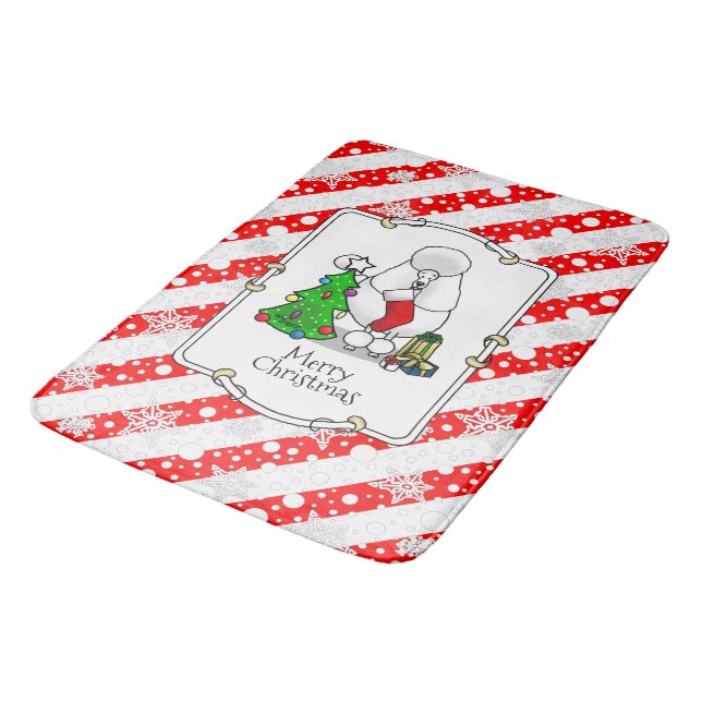 Merry Christmas Tree 2 Poodle (white) Dog Cute Bath Mat (Angled)