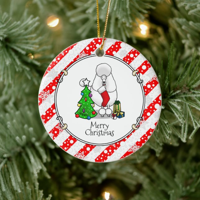 Merry Christmas Tree 2 Poodle (white) Dog Cute Ceramic Tree Decoration (Tree)