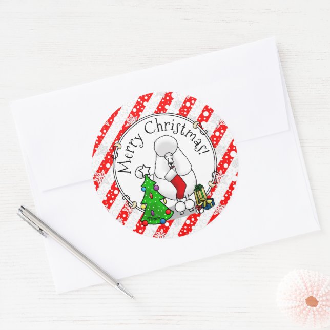 Merry Christmas Tree 2 Poodle (white) Dog Cute Classic Round Sticker (Envelope)