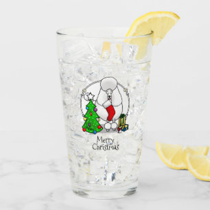 Merry Christmas Tree 2 Poodle (white) Dog Cute Glass