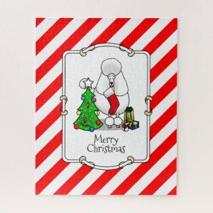 Merry Christmas Tree 2 Poodle (white) Dog Cute Jigsaw Puzzle
